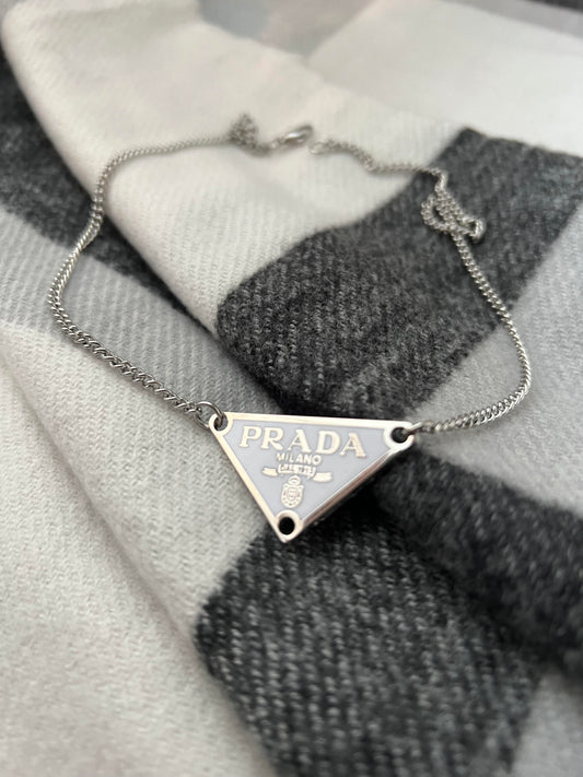 White and Silver - Thin Repurposed Necklace Triangle