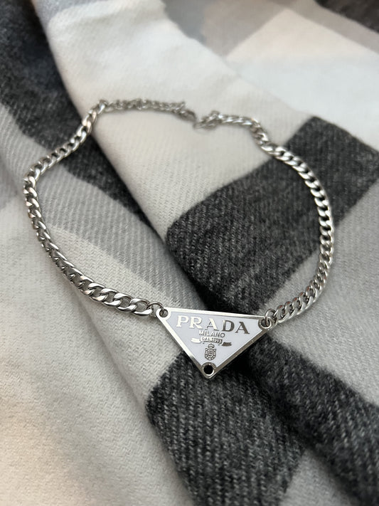 White and Silver - Repurposed Triangle Necklace