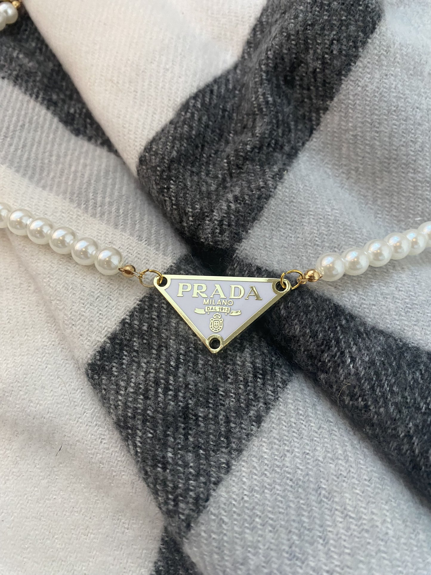 White and Gold Pearl - Triangle Repurposed Necklace