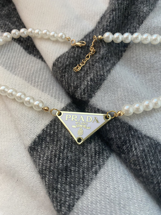 White and Gold Pearl - Triangle Repurposed Necklace