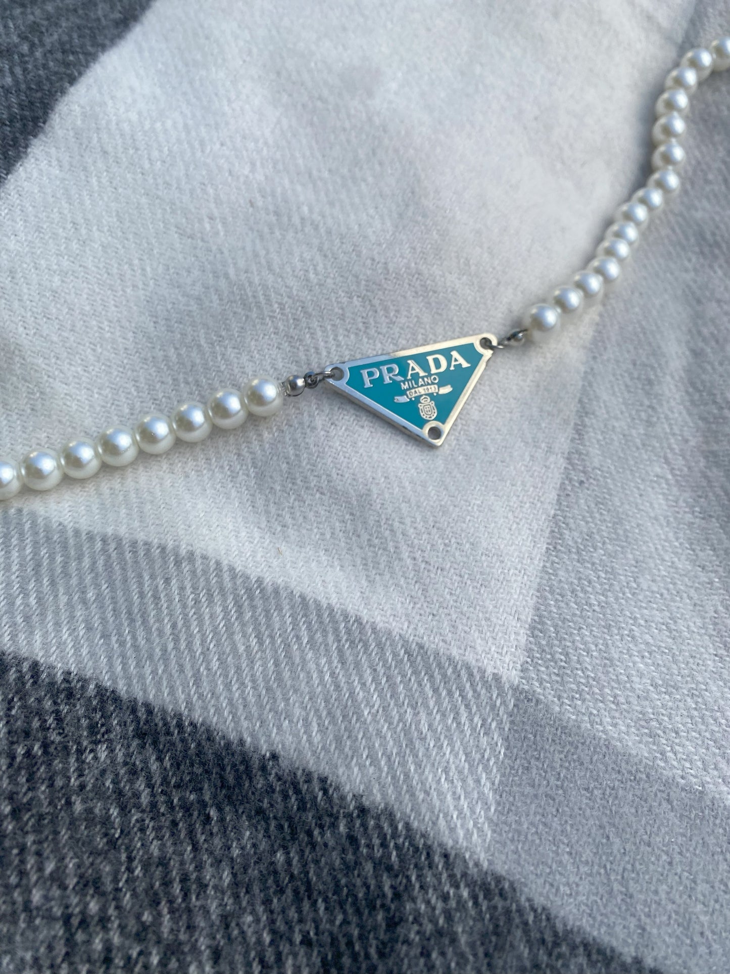 Aqua and Silver - Repurposed Triangle Necklace