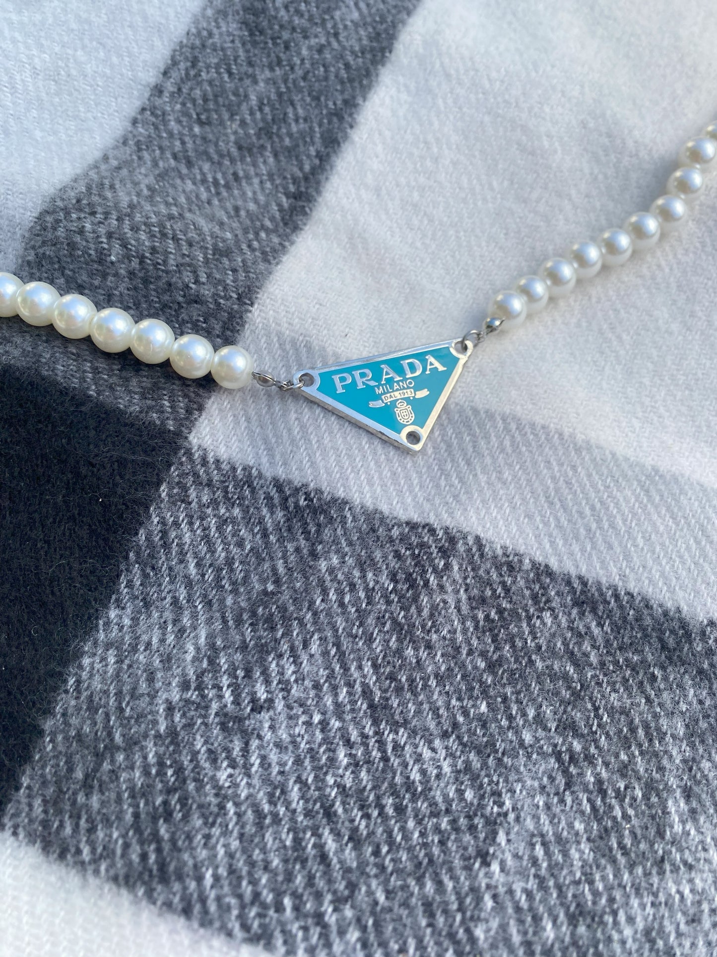 Aqua and Silver - Repurposed Triangle Necklace