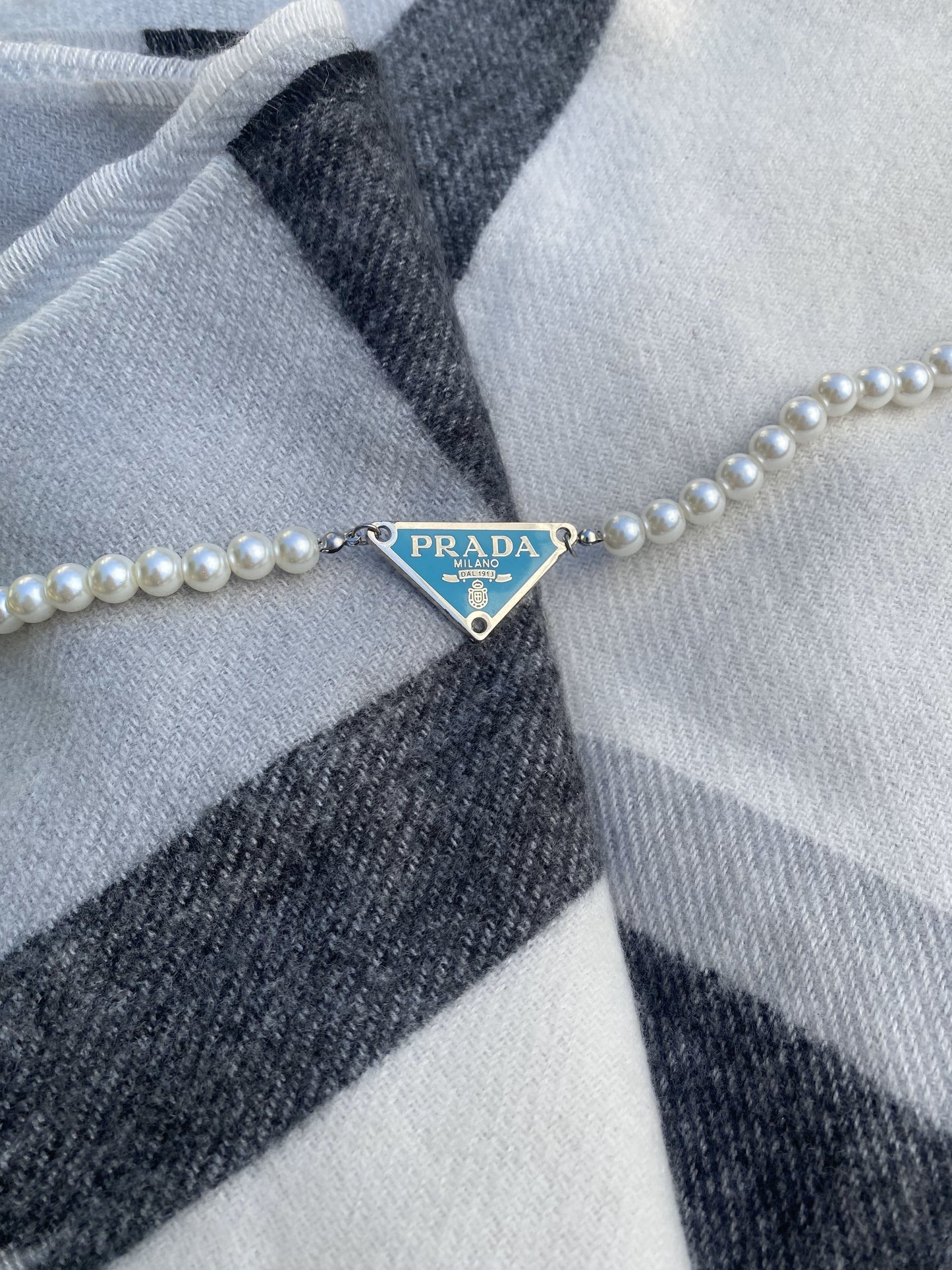 Aqua and Silver - Repurposed Triangle Necklace