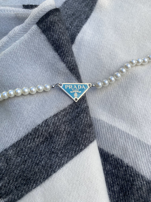 Aqua and Silver - Repurposed Triangle Necklace