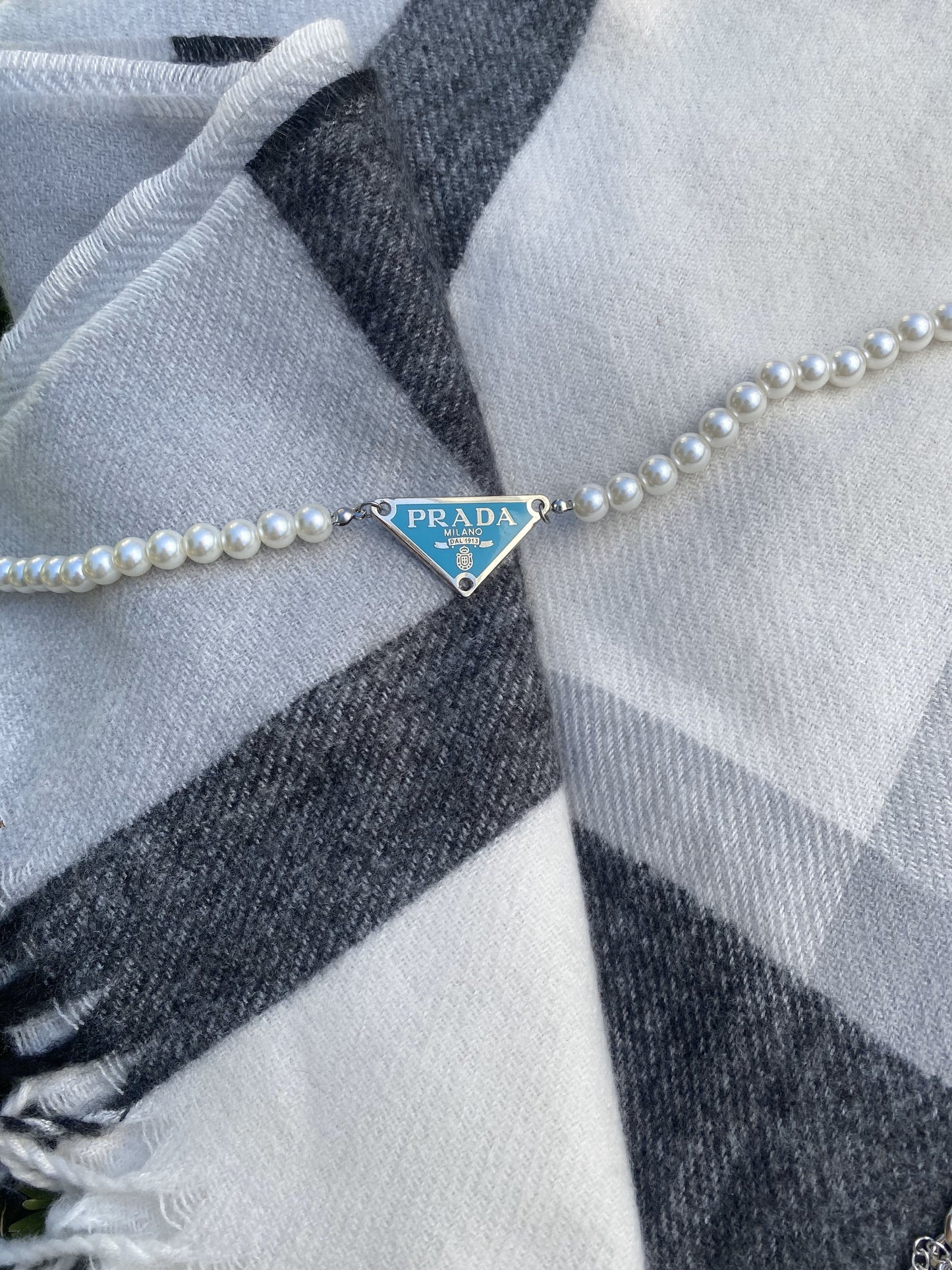 Aqua and Silver - Repurposed Triangle Necklace