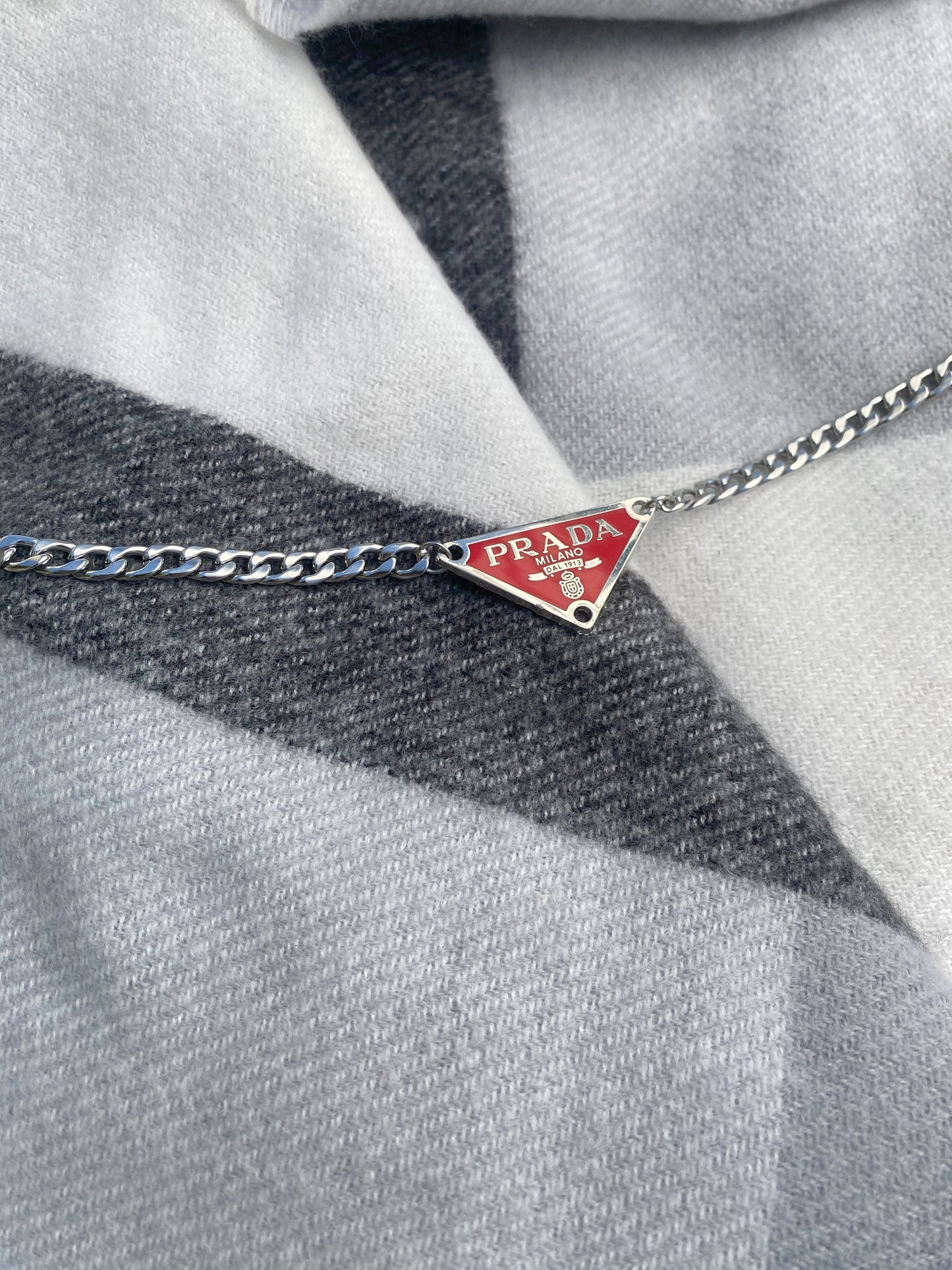 Red and Silver - Triangle Repurposed Necklace