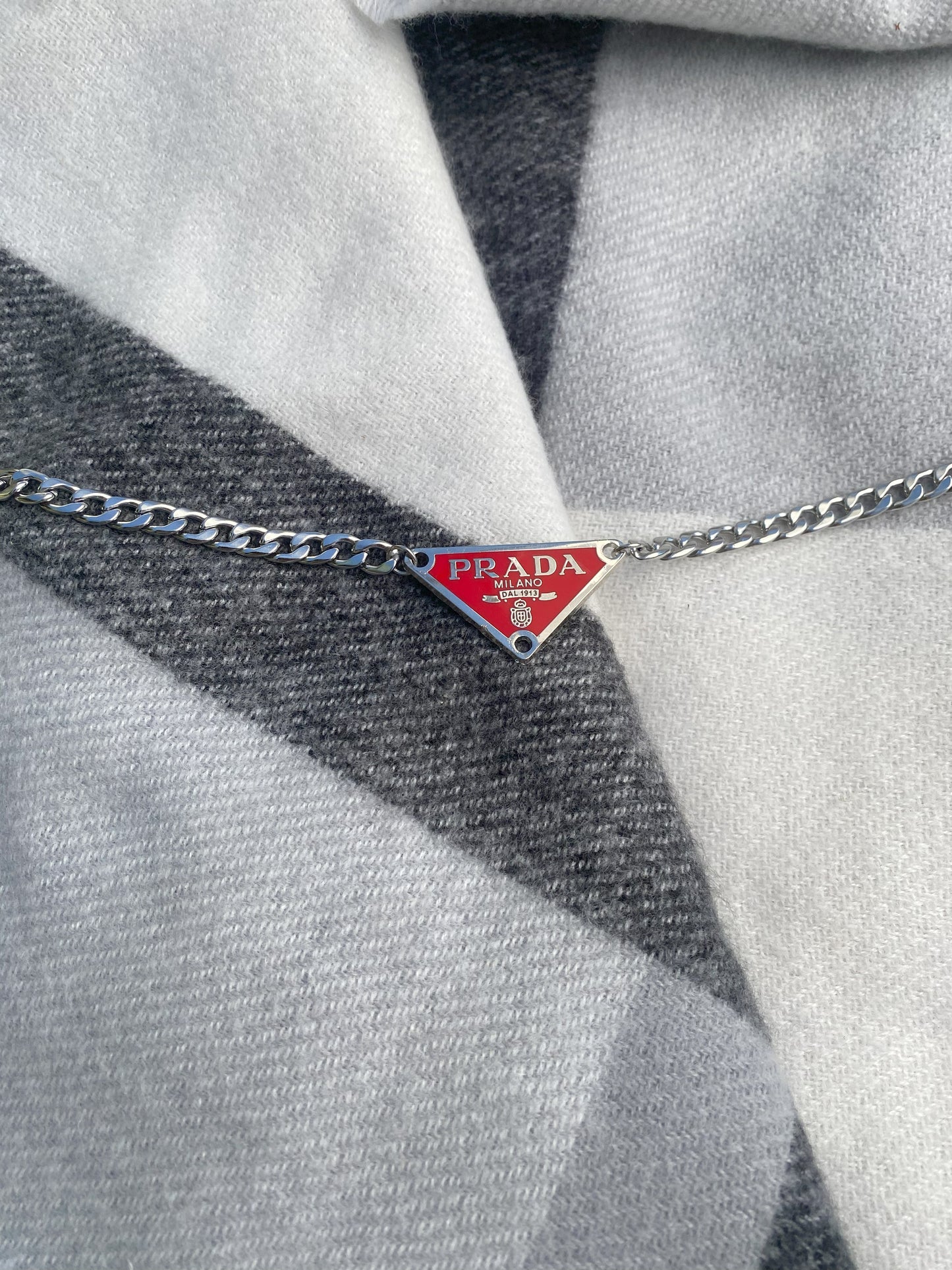 Red and Silver - Triangle Repurposed Necklace