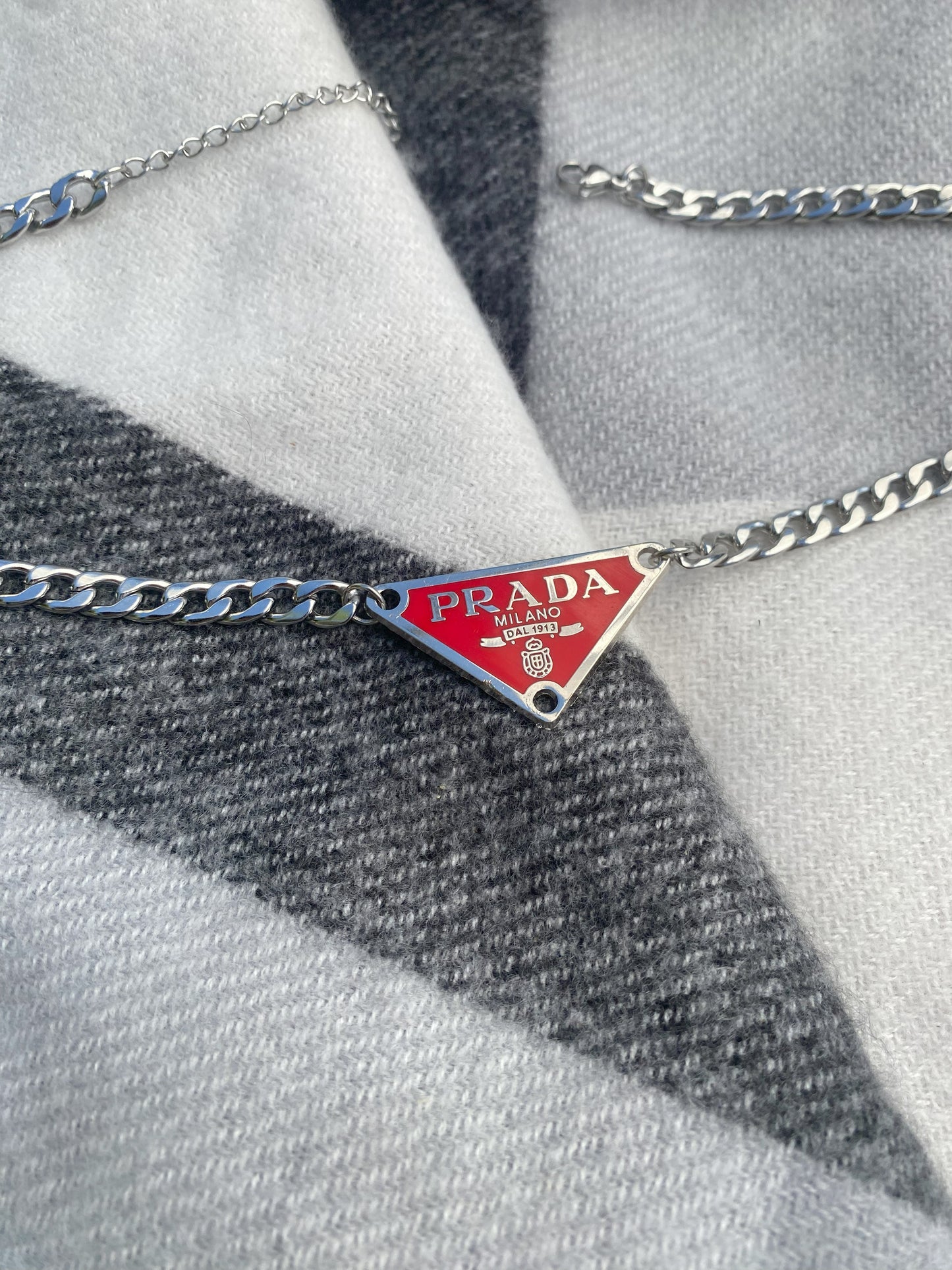 Red and Silver - Triangle Repurposed Necklace