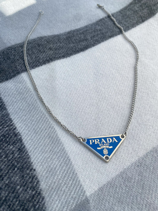 Triangle Repurposed Necklace - Ocean Blue Thin Chain